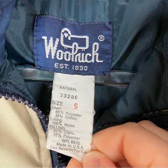 Woolrich Vintage Men's WORK CONDITION Tan/Navy Olefin Winter Jacket Coat Small - Picture 10 of 13